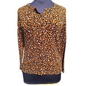 Old Navy Womens Leopard Print‎ Cardigan Sweater Size L Brown Animal Print